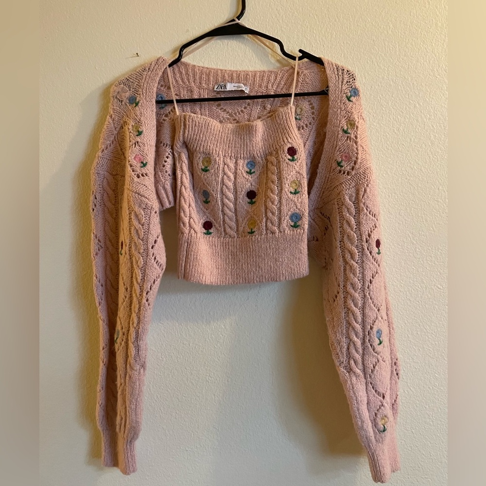 Zara Knit Crop and Tube top set Light Pink